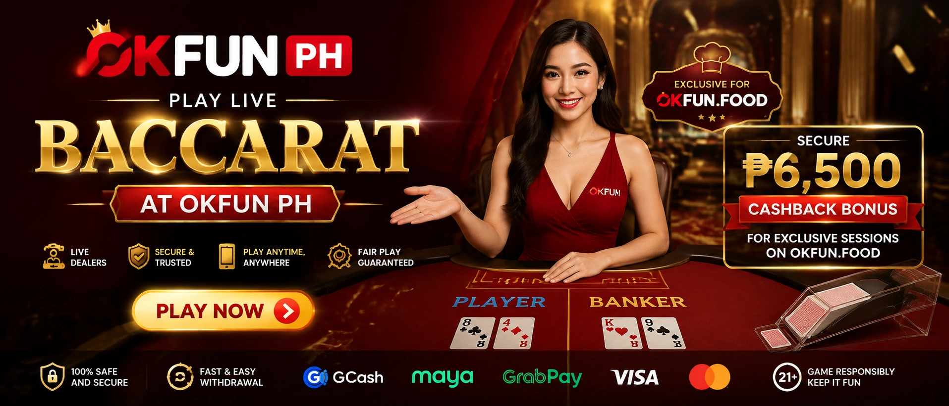 OKFUN live casino lobby preview with table game sections