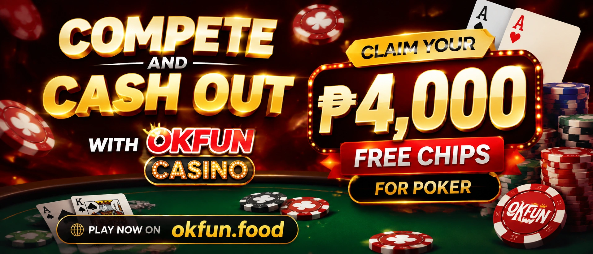 OKFUN poker banner with a card-game visual